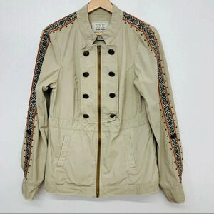 BKE Military Style Khaki Jacket Woman Medium Raw Hems Studs Pockets 100% Cotton